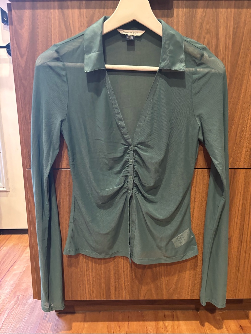 American Eagle Green Mesh Long Sleeve